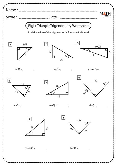 right triangle trig applications worksheet answers